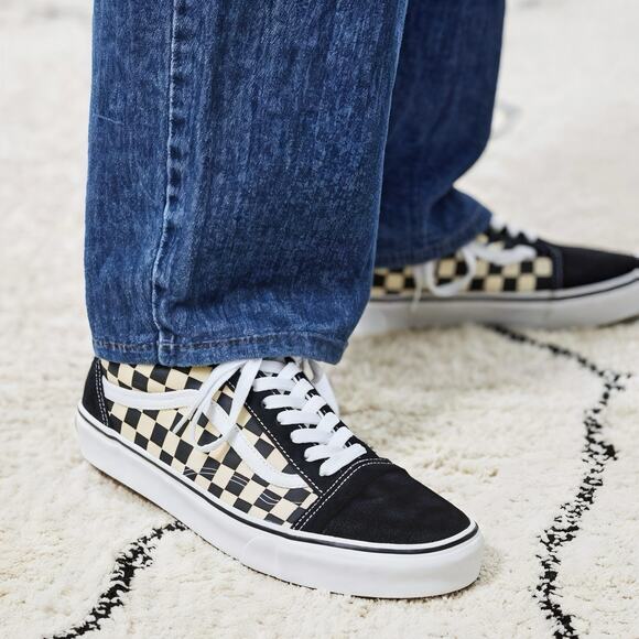 Vans Old Skool Checkerboard Skate Shoe - Black / White - Picture 1 of 8